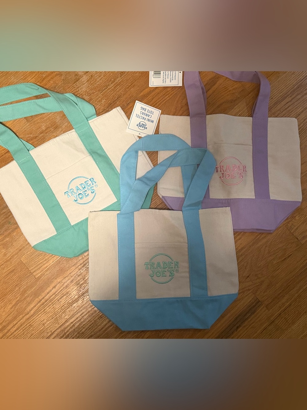 Light Blue purple green mini Canvas Tote Bag Trader Joe’s